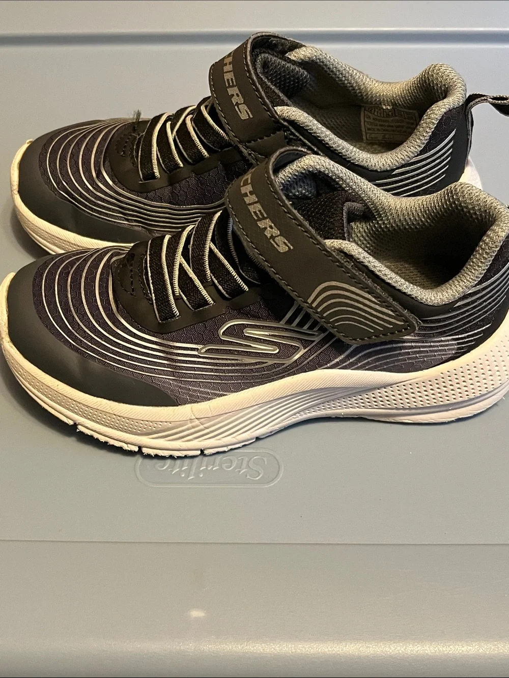 Skechers Kids Grey & White Lightweight Hook-and-Loop Sneakers